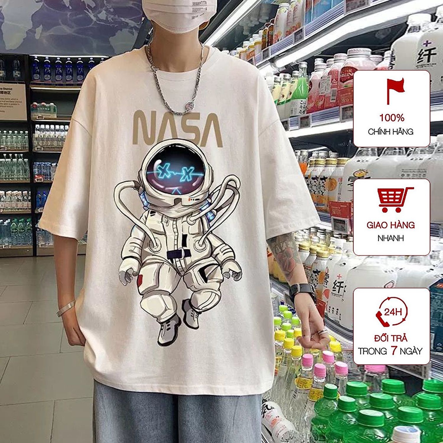 Áo Thun Nam Cổ Tròn WinBeen Form Rộng Streetwear Clothing Áo Phông Unisex Basic Cotton Oversize Giá Rẻ In Phi Hành Gia NASA