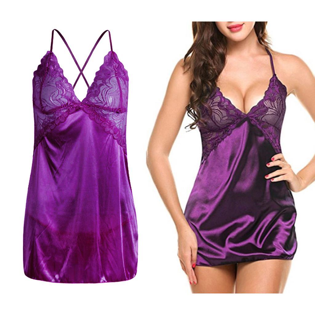 Women's Lingerie Lace Strappy Sleepwear T-back Set Nighty