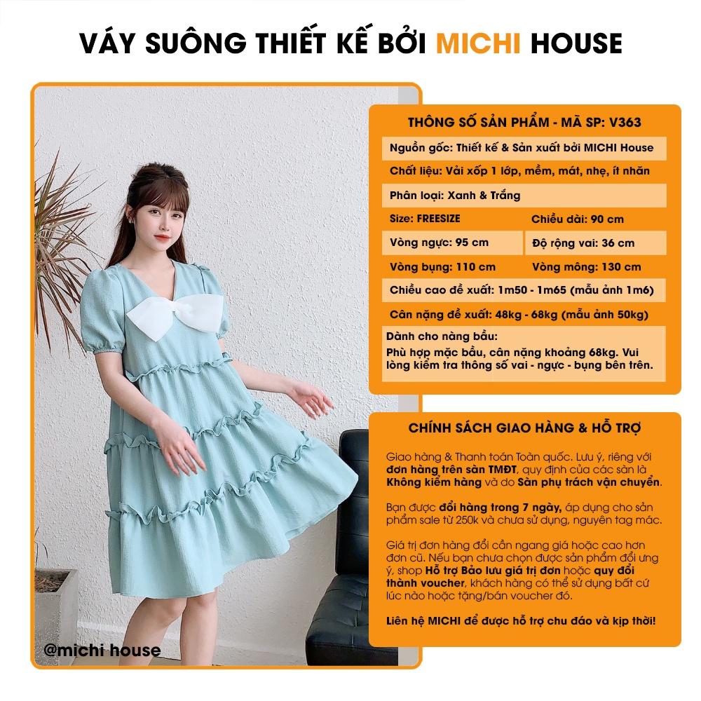 Đầm Suông Babydoll Đính Nơ Dễ Thương MICHI House V363 Váy Xinh Vải Xốp Mềm Mát