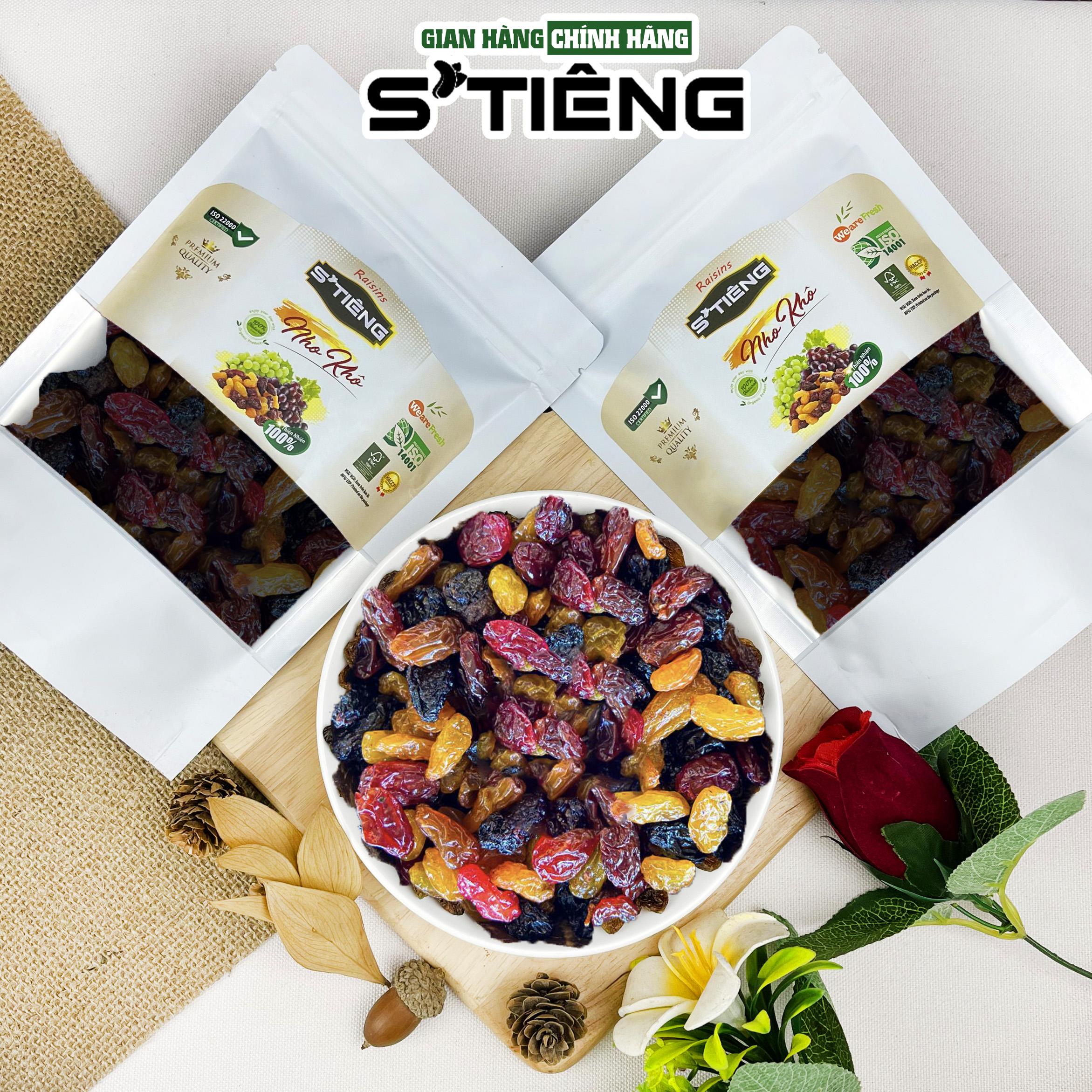 Nho Mix Màu Sấy Không Đường S'TIÊNG Ngon Ngọt
