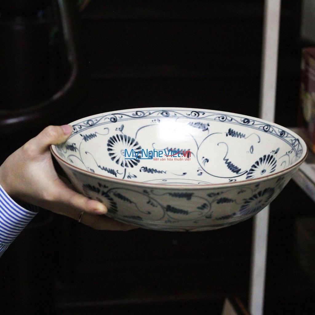 Tô loe gốm Bát Tràng họa tiết hoa cúc xanh MNV-BOA10-1