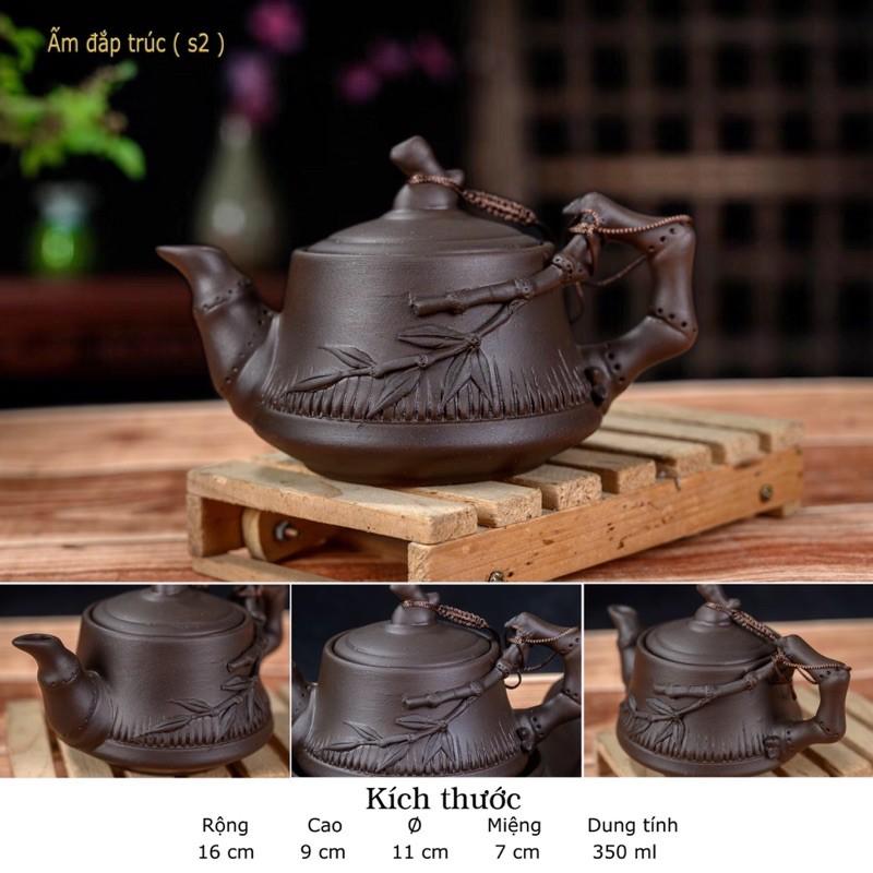 Bộ Ấm chén tử sa đắp trúc khay chữ nhật