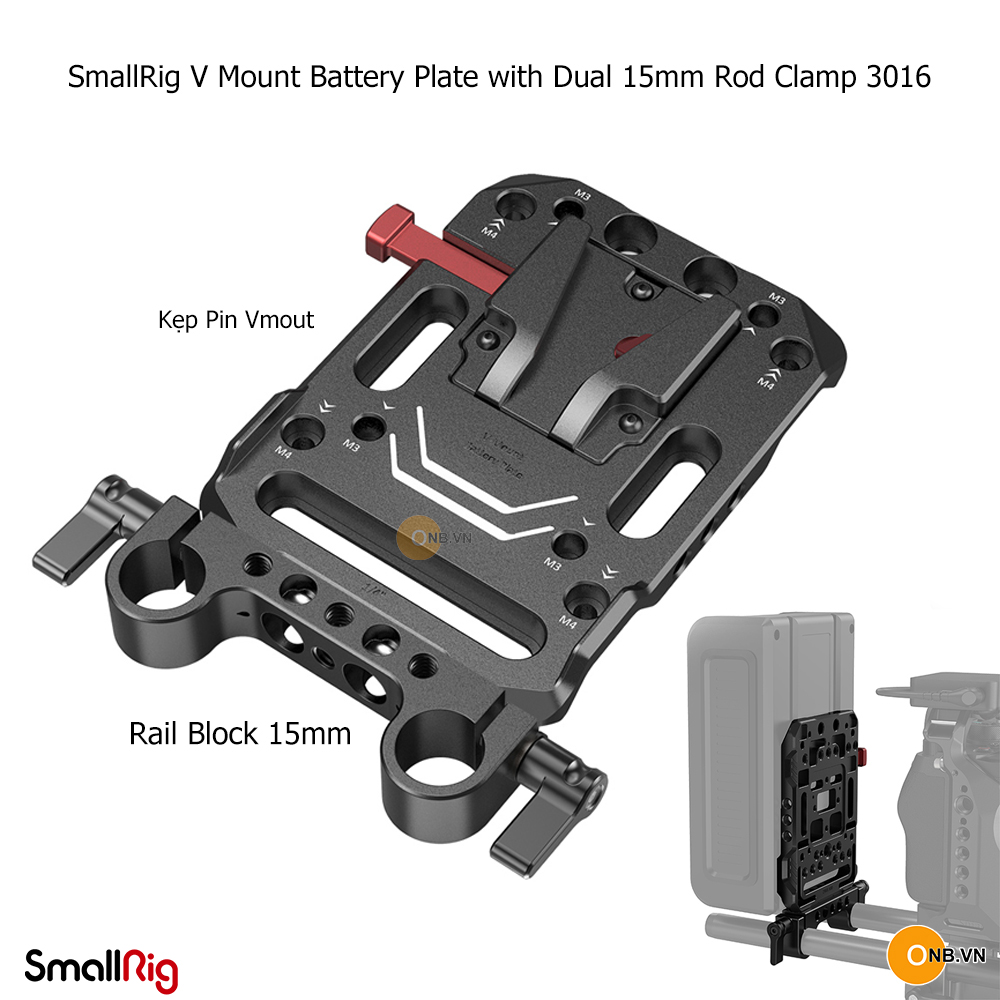 SmallRig V Mount Battery Plate with Dual 15mm Rod Clamp 3016