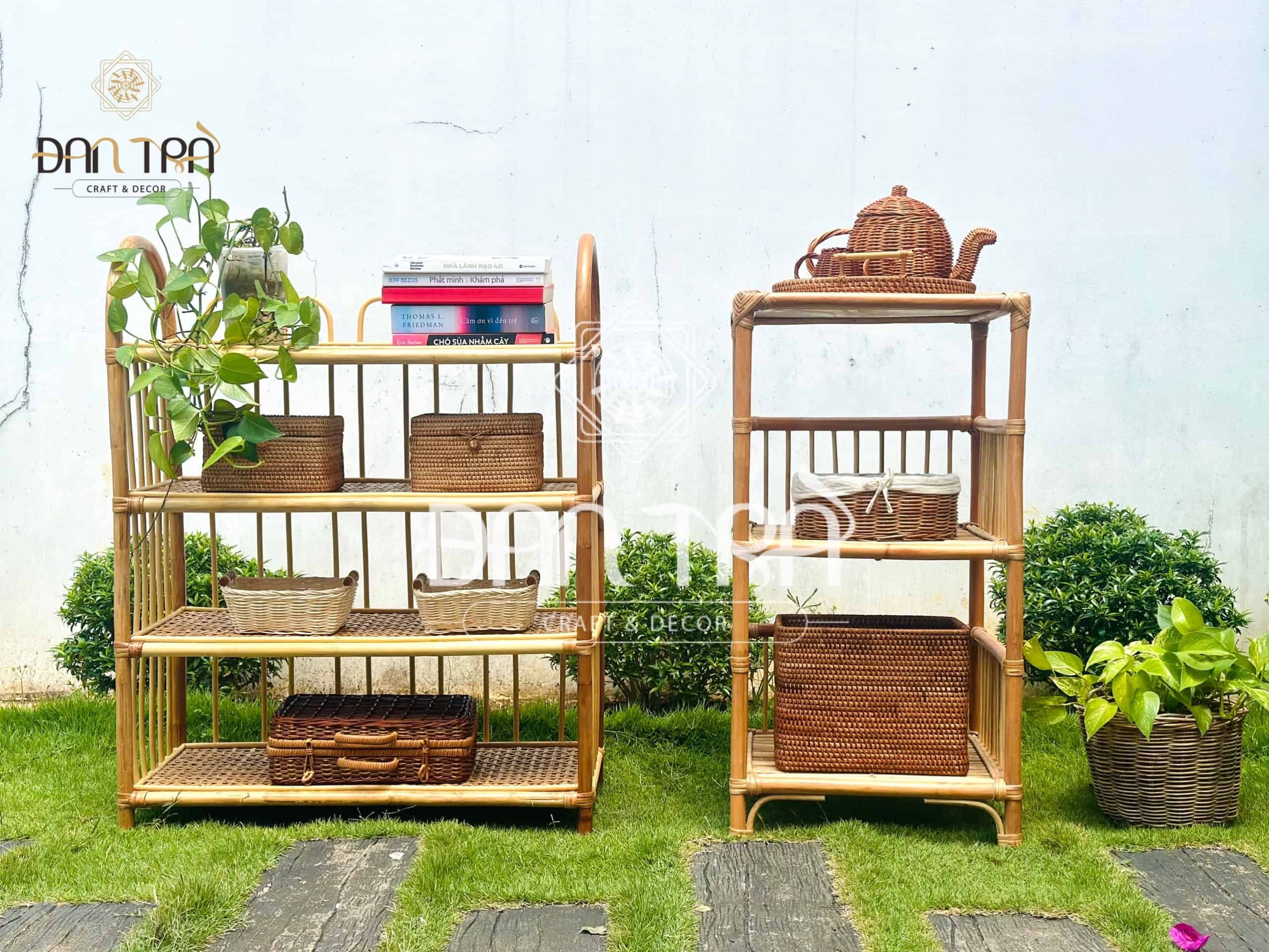 Kệ Tủ Mây Tre Đan Trà- Kệ Mây 4 Tầng- Kệ Mây Đựng Sách- Nội Thất Mây Tre Đan Trà