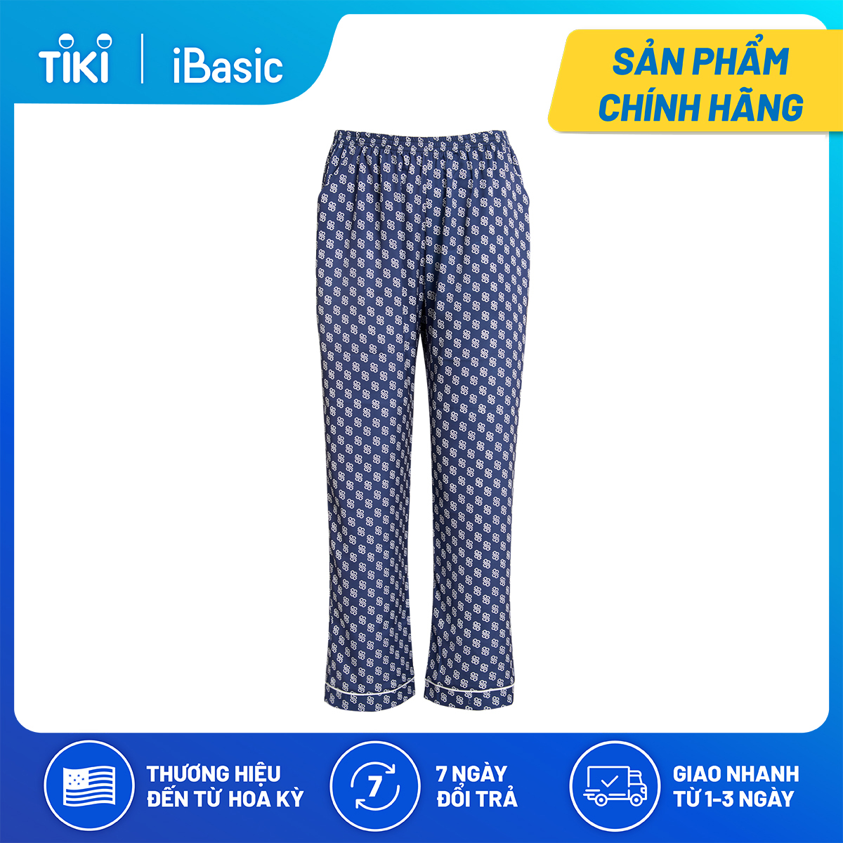 Bộ pyjama nữ lụa Satin dài hoạ tiết icon iBasic HOMW029T và HOMW029B