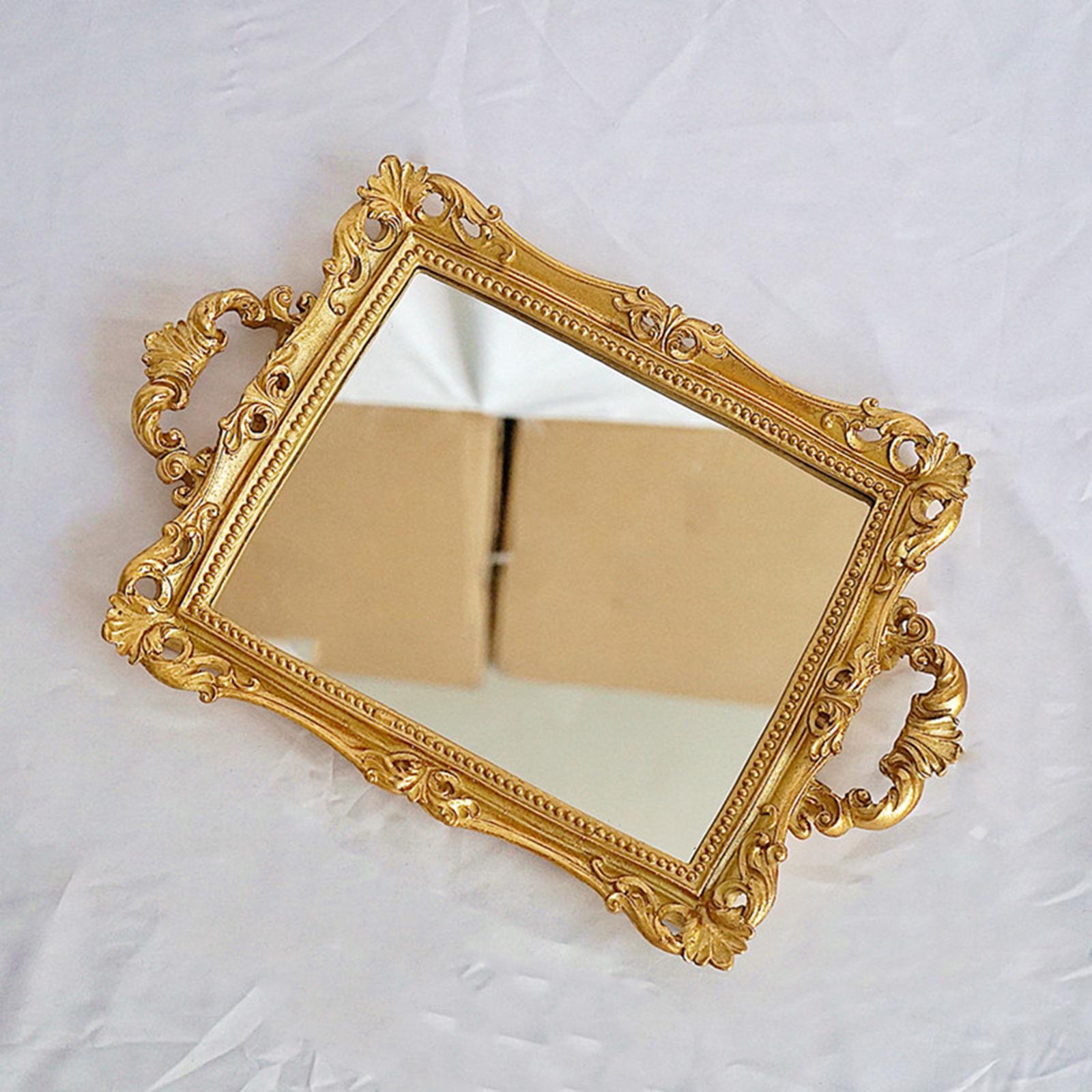 Ornate Vanity Mirror Tray Makeup Organizer Cosmetic Perfume Storage Rectangle Vanity Tray Jewelry Display Multipurpose Home Decoration