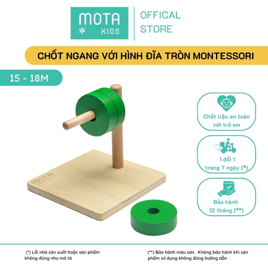 Đồ chơi chốt ngang với hình đĩa tròn cho bé từ 15-18 tháng Montessori Mota - Hỗ trợ phối hợp tay &amp; mắt - Hàng chính hãng