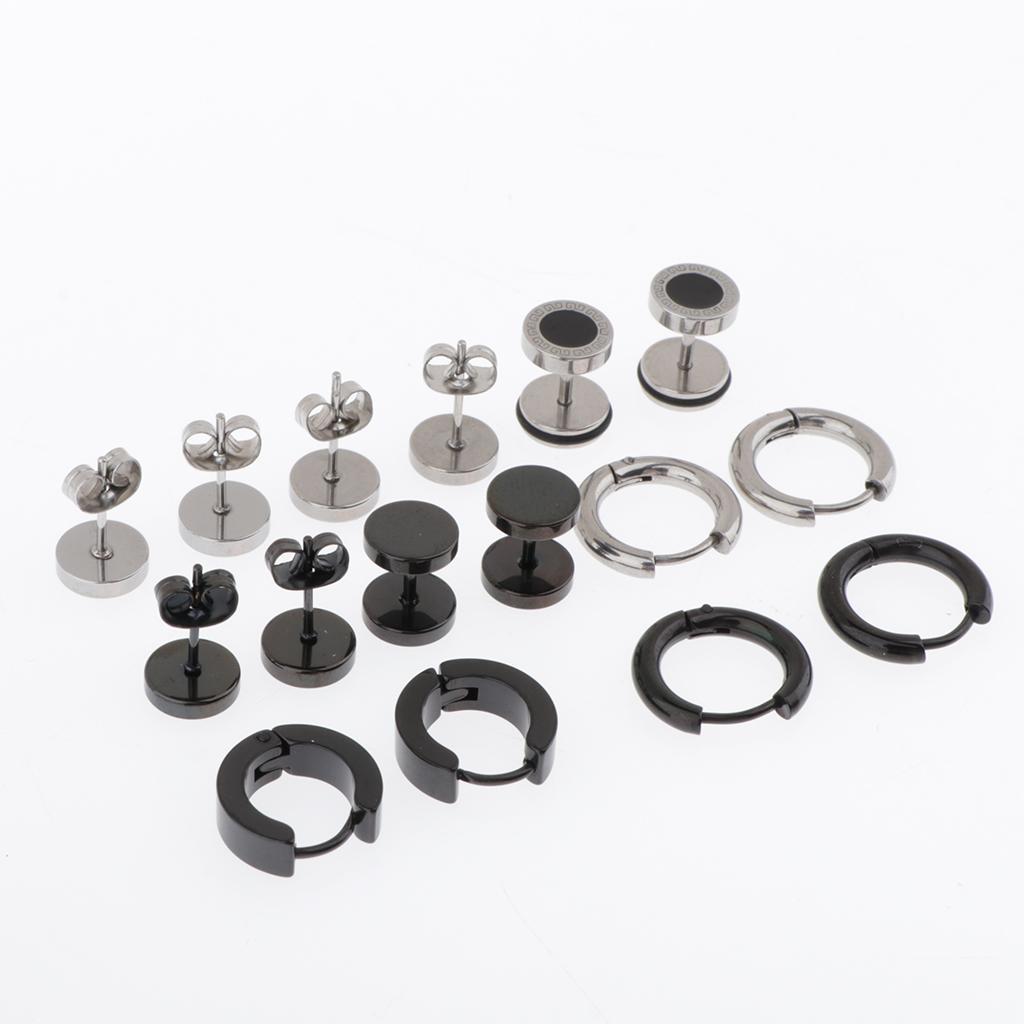 8 Pair Punk Style Stainless Steel Mens Stud Earrings Set Ear Piercing