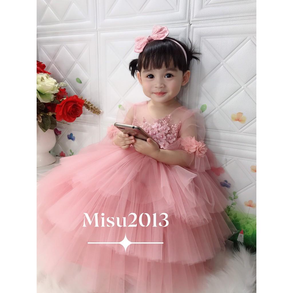 Váy bé gái màu hồng lưới cao cấp 8kg-23kg