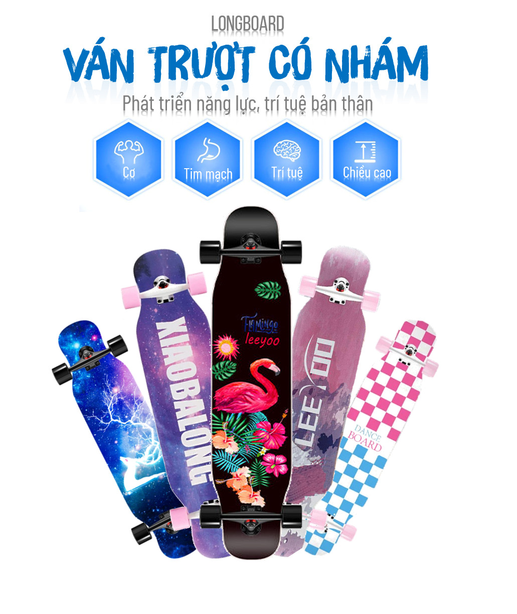 Ván Trượt Thể Thao Sport &amp; Dancing Longboard Skating 107 cm - Ván Trượt Có Nhám Chống Trượt, Ván Trượt Gỗ Chống Nước Cực Tốt Chịu Lực Tốt, Ván trượt Nữ