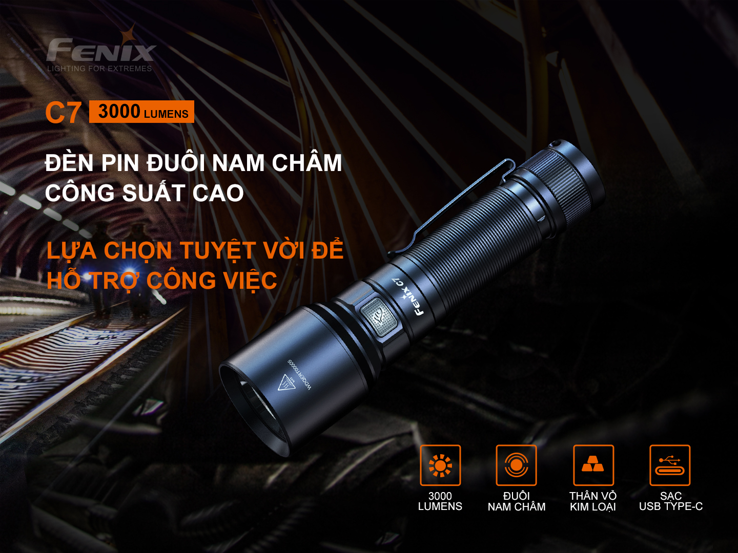 Đèn pin cầm tay FENIX C7, siêu sáng