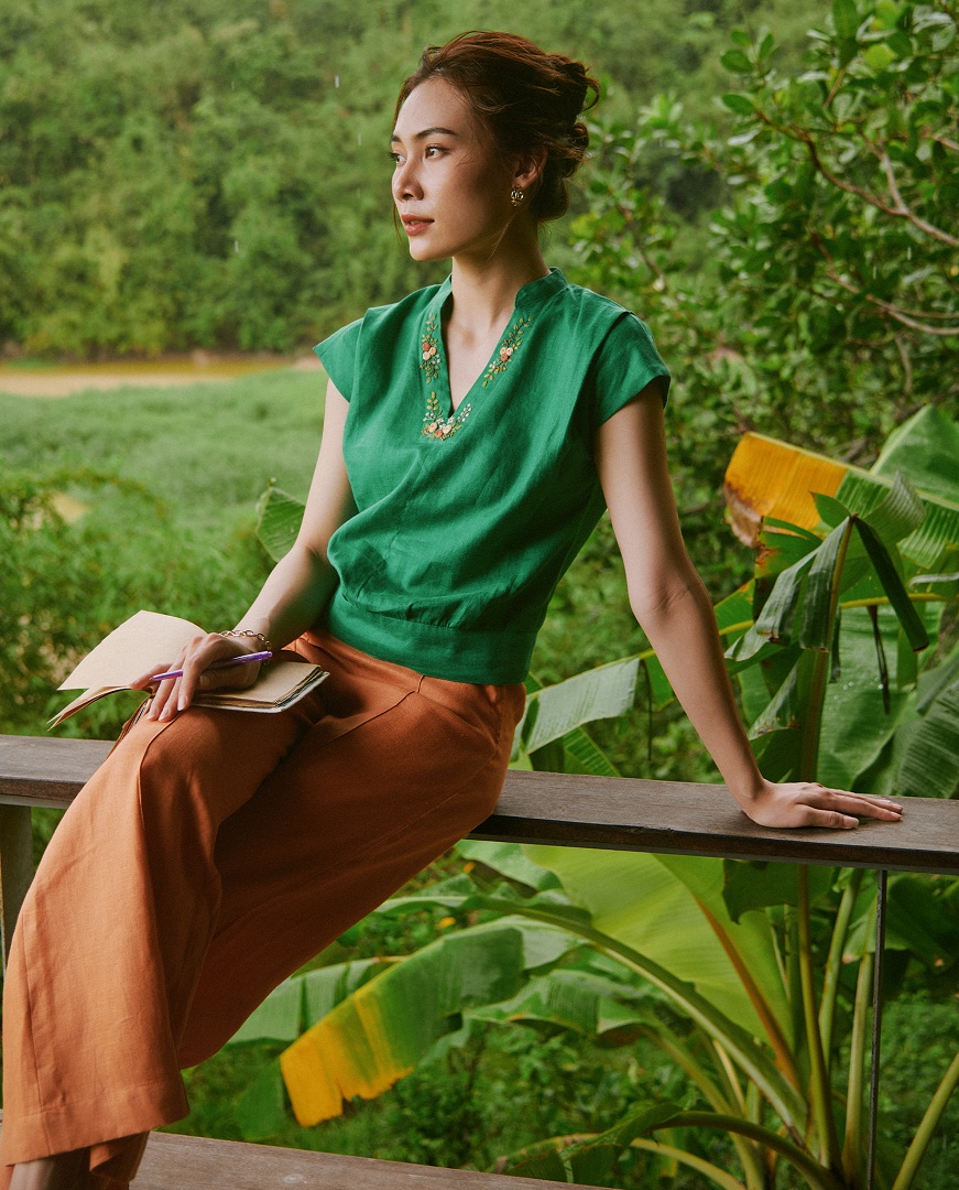 Áo Bo Tay Liền Linen Thêu Tay TOP218 thời trang thiết kế Hity