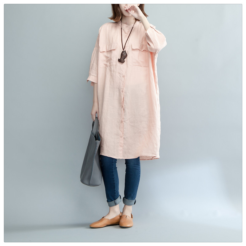 Đầm suông sơ mi cổ trụ 2 túi hộp, thời trang phong cách Hàn