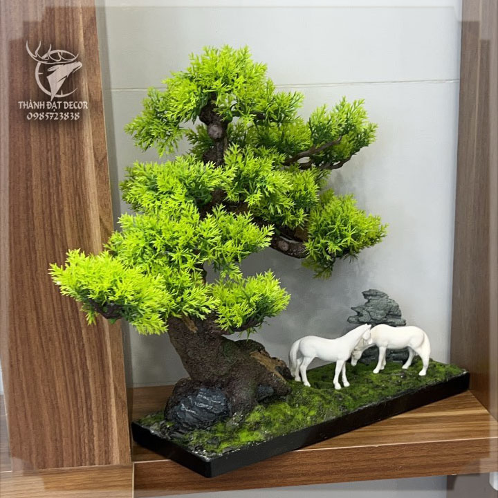 Cây Tùng Bonsai Bằng Nhựa  size 48 Trang Trí Tiểu Cảnh, Trang Trí Kèm Các Mẫu Tượng Mini