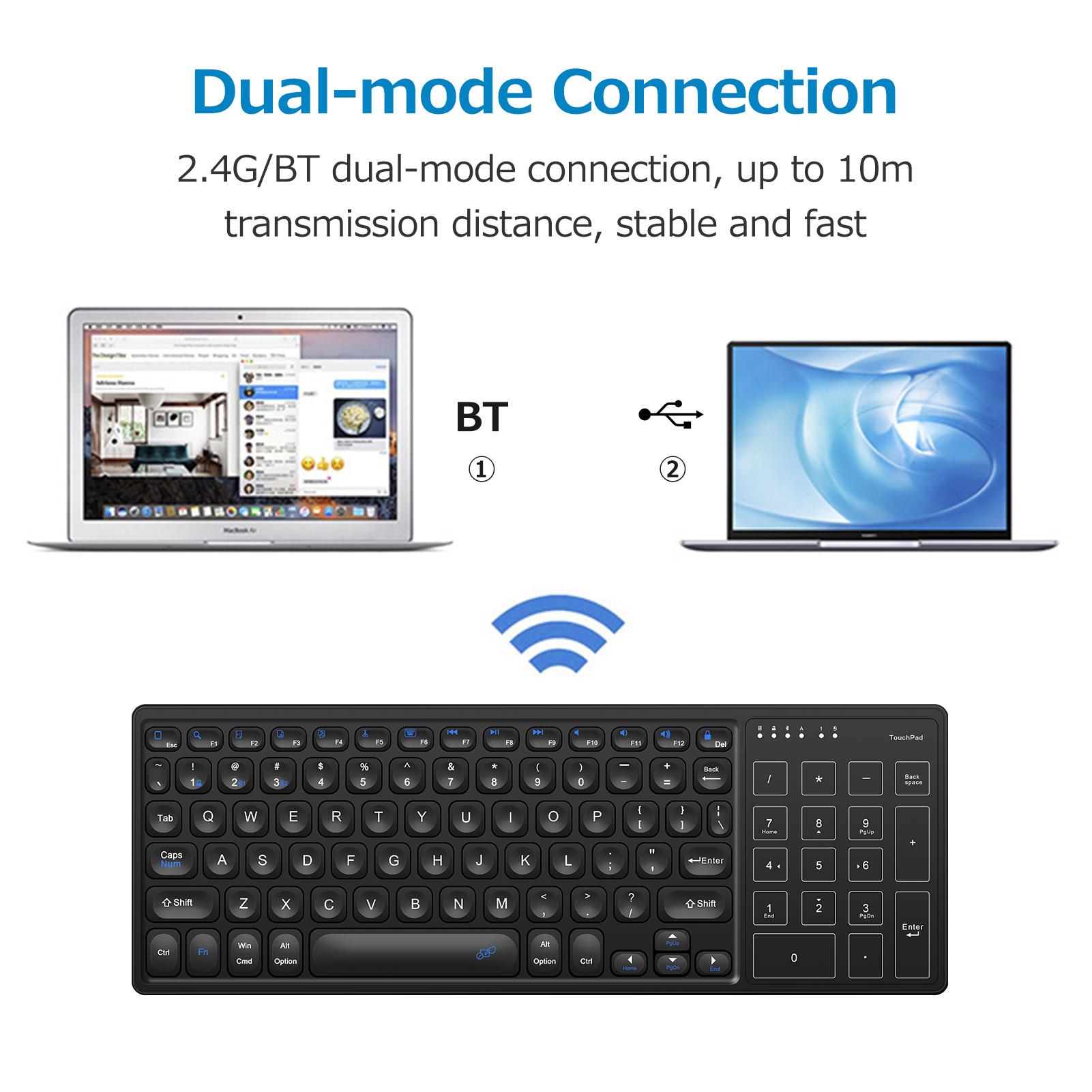 FZ-BT15 Wireless Dual-mode Keyboard 2.4G/BT Wireless Connection Ergonomic Design with Touchpad Wide Compatibility