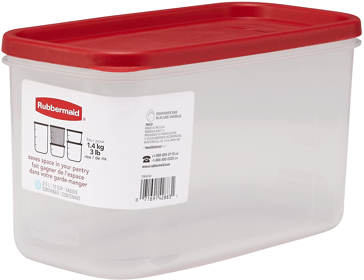 Hộp đựng đồ khô nguyên sinh nhựa nắp đỏ Rubbermaid USA size 2.5L