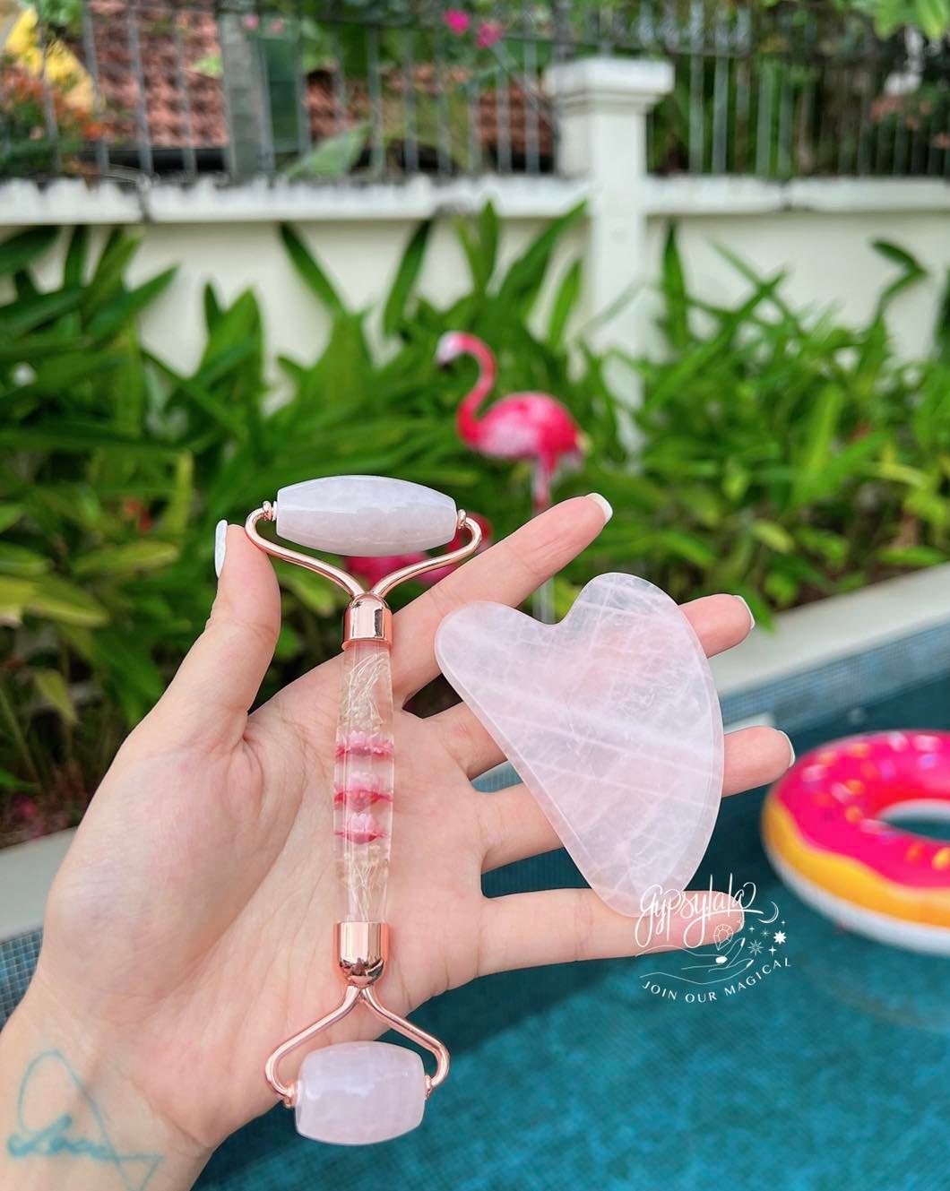 Thanh massage mặt hoa khô, đá Thạch anh hồng SP003950 Gypsy.lala