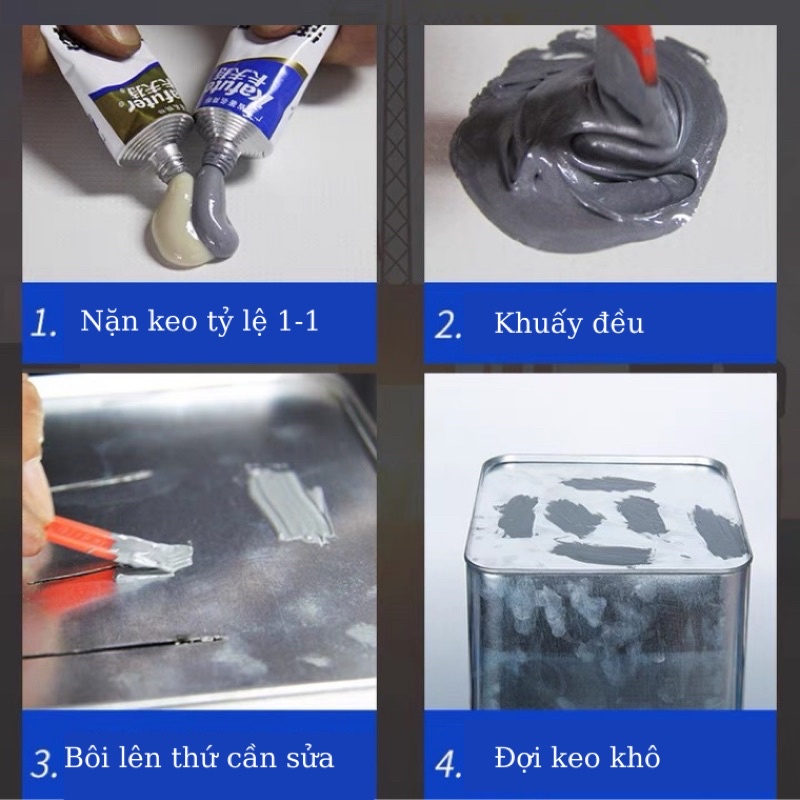 Bộ 2 lọ Keo AB hàn sắt thép kim loại - Hàn mái tôn, bô xe máy, két nước,... siêu cứng chống bong chịu nhiệt 200 độ C