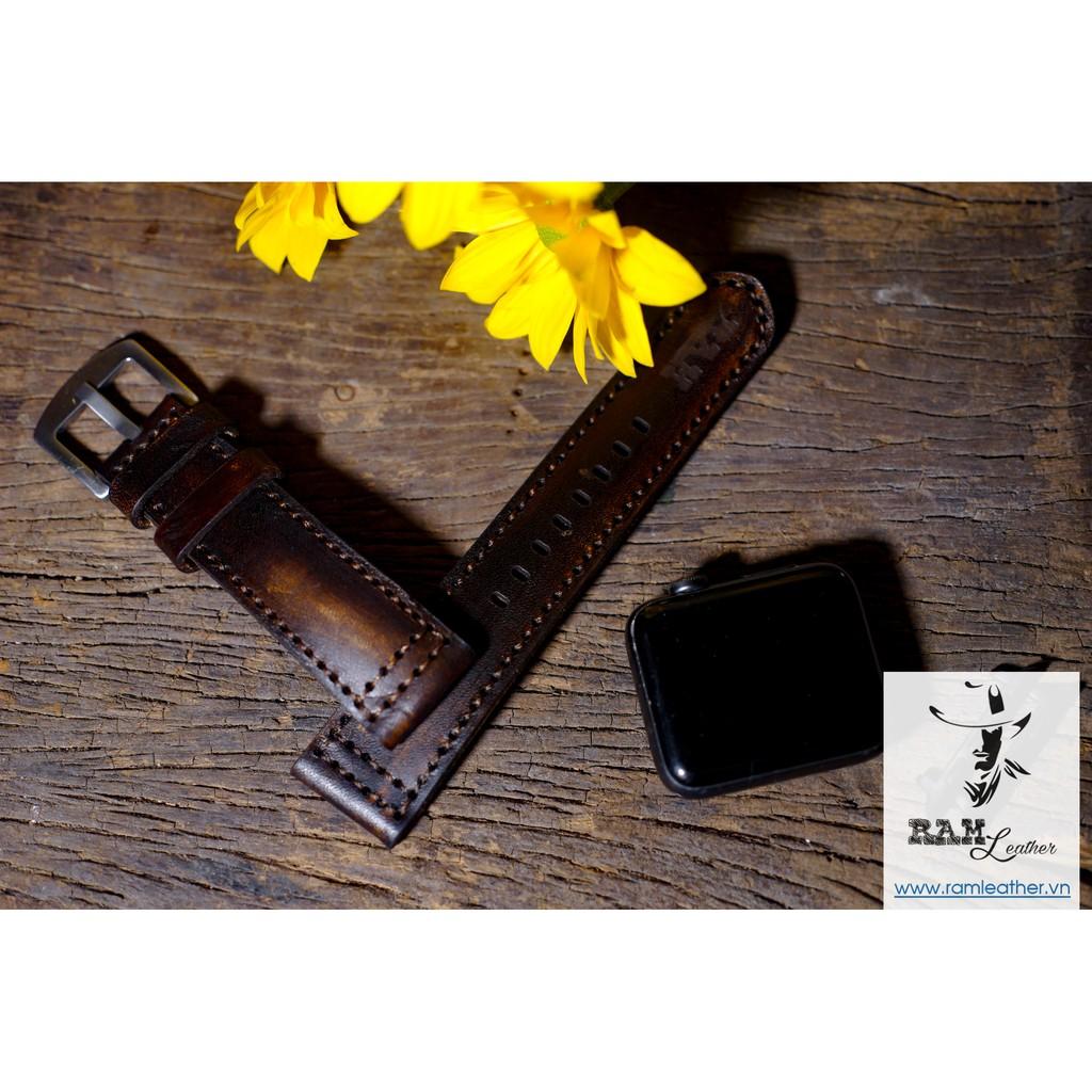 DÂY ĐỒNG HỒ DA BÒ THẬT CHO APPLE WATCH – RAM PILOT MÀU CHOCOLATE - HÀNG CHÍNH HÃNG RAM LEATHER