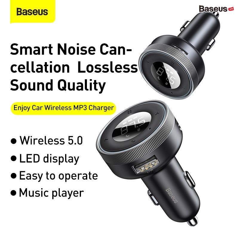Tẩu sạc nhanh hỗ trợ phát nhạc qua Bluetooth Baseus Enjoy Car Wireless MP3 Charger ( 5V/3.4A, Dual USB, FM/  USB/TF Card Reader, Music Lostless , support)- Hàng chính hãng