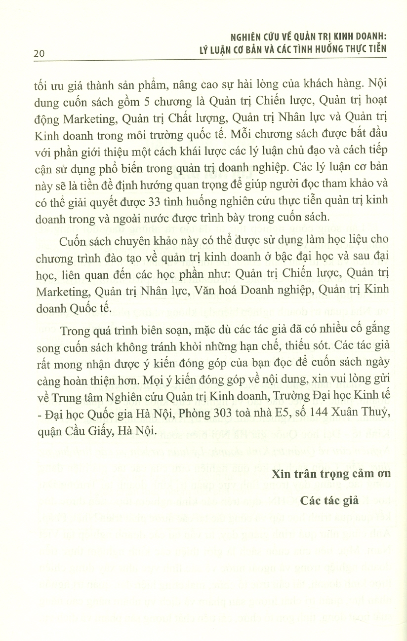 Nghiên Cứu Về Quản Trị Kinh Doanh - Lý Luận Cơ Bản Và Các Tình Huống Thực Tiễn (Sách chuyên khảo)