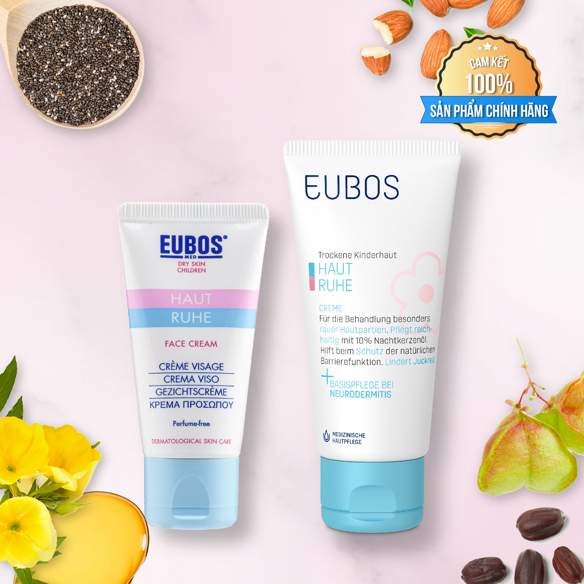 COMBO Kem chàm sữa da mặt trẻ em EUBOS HAUT RUHE FACE CREAM 30ml &amp; Kem dưỡng da trẻ em ngừa chàm sữa EUBOS HAUT RUHE CREAM 50ml