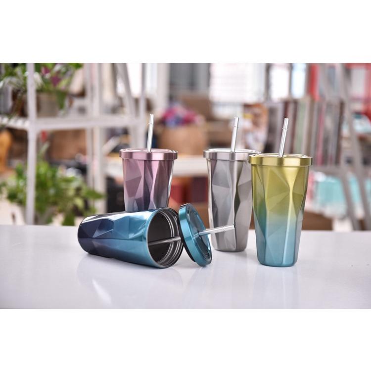 Ly giữ nhiệt kim cương có nắp và ống hút 480ml - 8306
