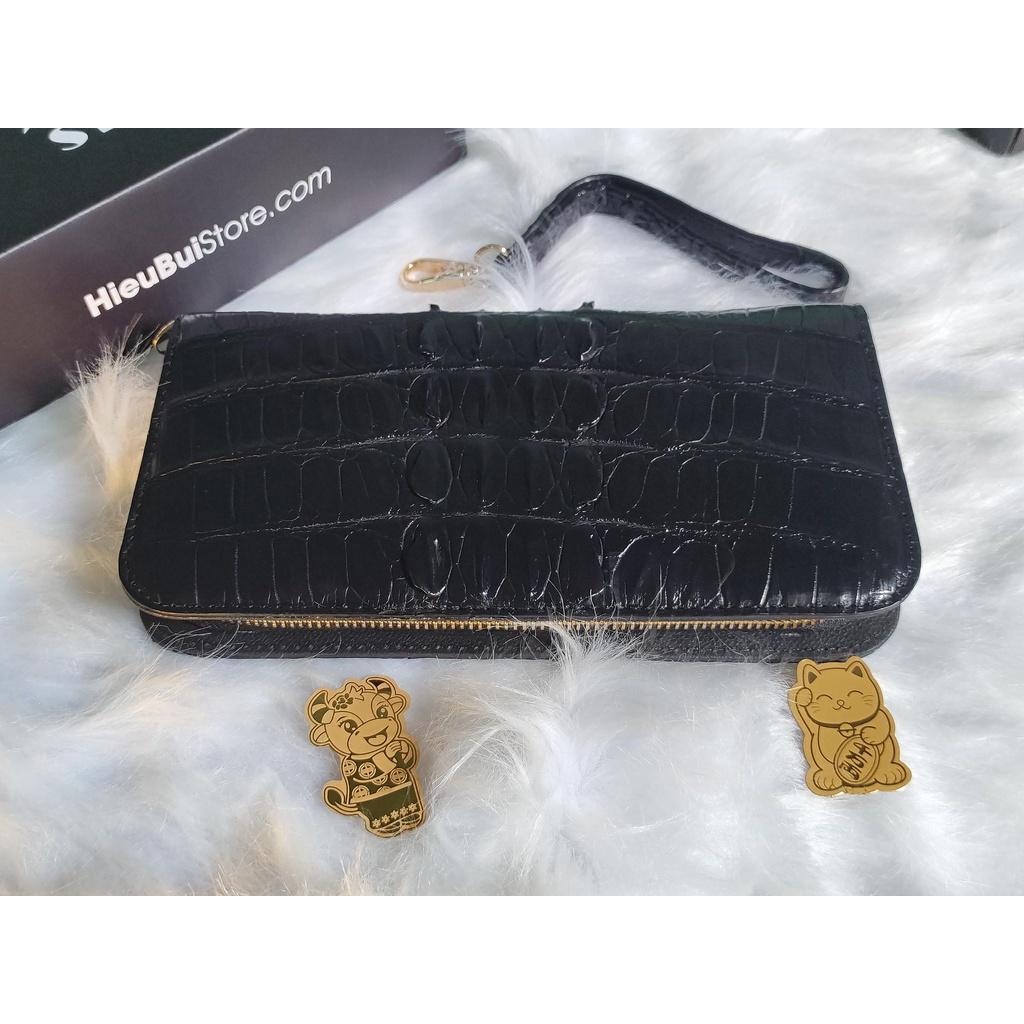 Ví Cầm Tay 1 Khóa Clutch Da Cá Sấu Cao Cấp Màu Đen