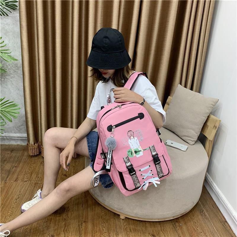 Balo Nữ Thời Trang Hình Cô Gái Phong Cách Hàn Quốc Tặng Khóa Số Và Móc Khóa