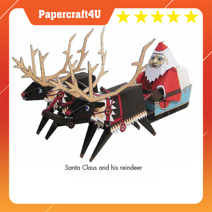 Mô hình giấy Lễ hội Giáng Sinh Ông già NOEL trượt tuyết Santa Claus in his Sleigh