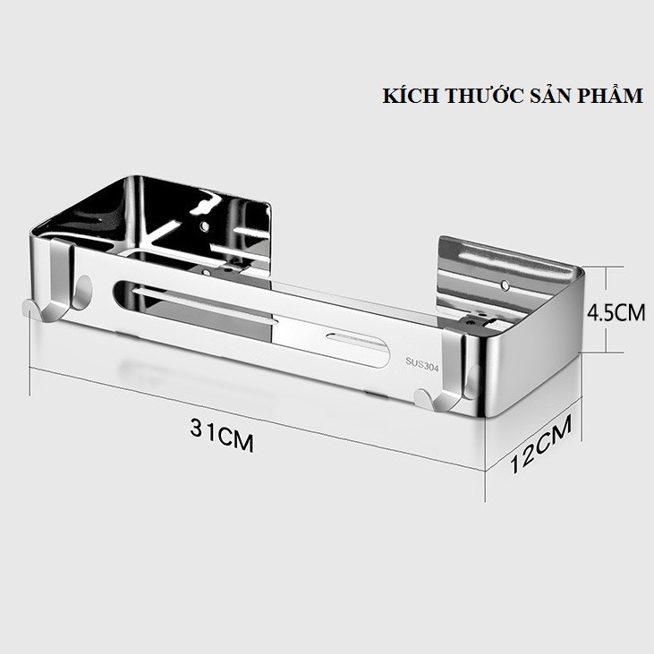 Kệ Nhà Tắm Chữ Nhật 2 Tầng Dán Tường Để Đồ Đa Năng Inox 304 Siêu Dày Sang Trọng Chống Gỉ Sét - Tặng Kèm Keo Dán Chuyên Dụng Không Khoan Đục