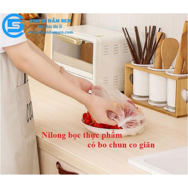 Set 100 màng bọc thực phẩm túi gấu, màng bọc thực phẩm PE có chun bọc đồ ăn co giãn tái sử dụng nhiều lần