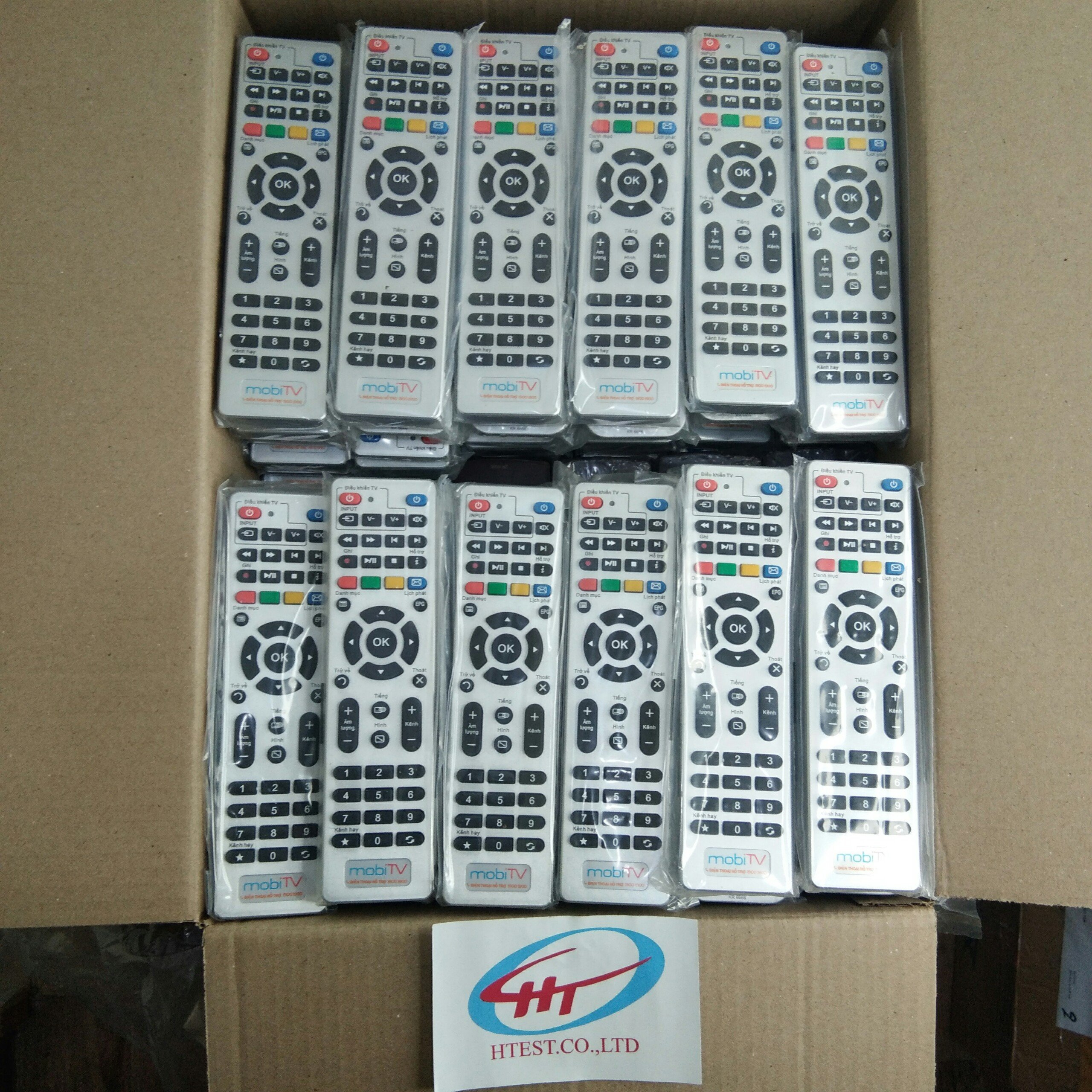 Điều khiển đầu thu truyền hình số mobitv có học lệnh các nút cơ bản trên điều khiển tivi , hàng chính hãng.