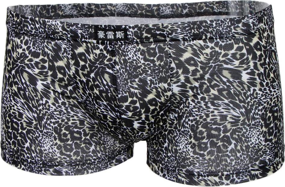 Men's Comfy Black Leopard Print Low Waist Boxer Briefs Underwear Shorts