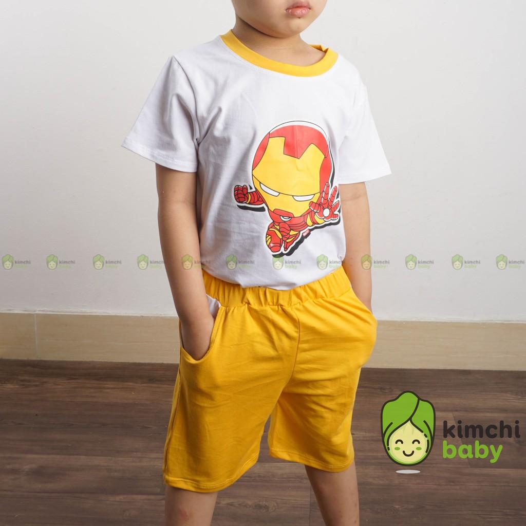 Đồ Bộ Bé Trai Minky Mom Vải Cotton 100% In Hình Siêu Nhân Quần Cạp Có Túi, Bộ Cộc Tay Cho Bé Mặc Nhà Mùa Hè MKM2133