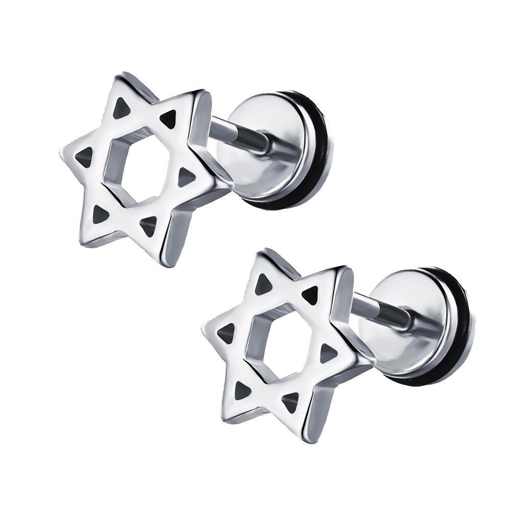 Stainless Steel Star Of  Men Women Screw On Stud Earrings Unisex Jewelry -