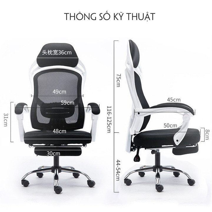 Ghế văn phòng làm việc xoay 360 độ - Ghế xoay làm việc lưng lưới thoáng mát - Ghế văn phòng xoay ngả lưng thư giãn - Giao hàng màu sắc ngẫu nhiên