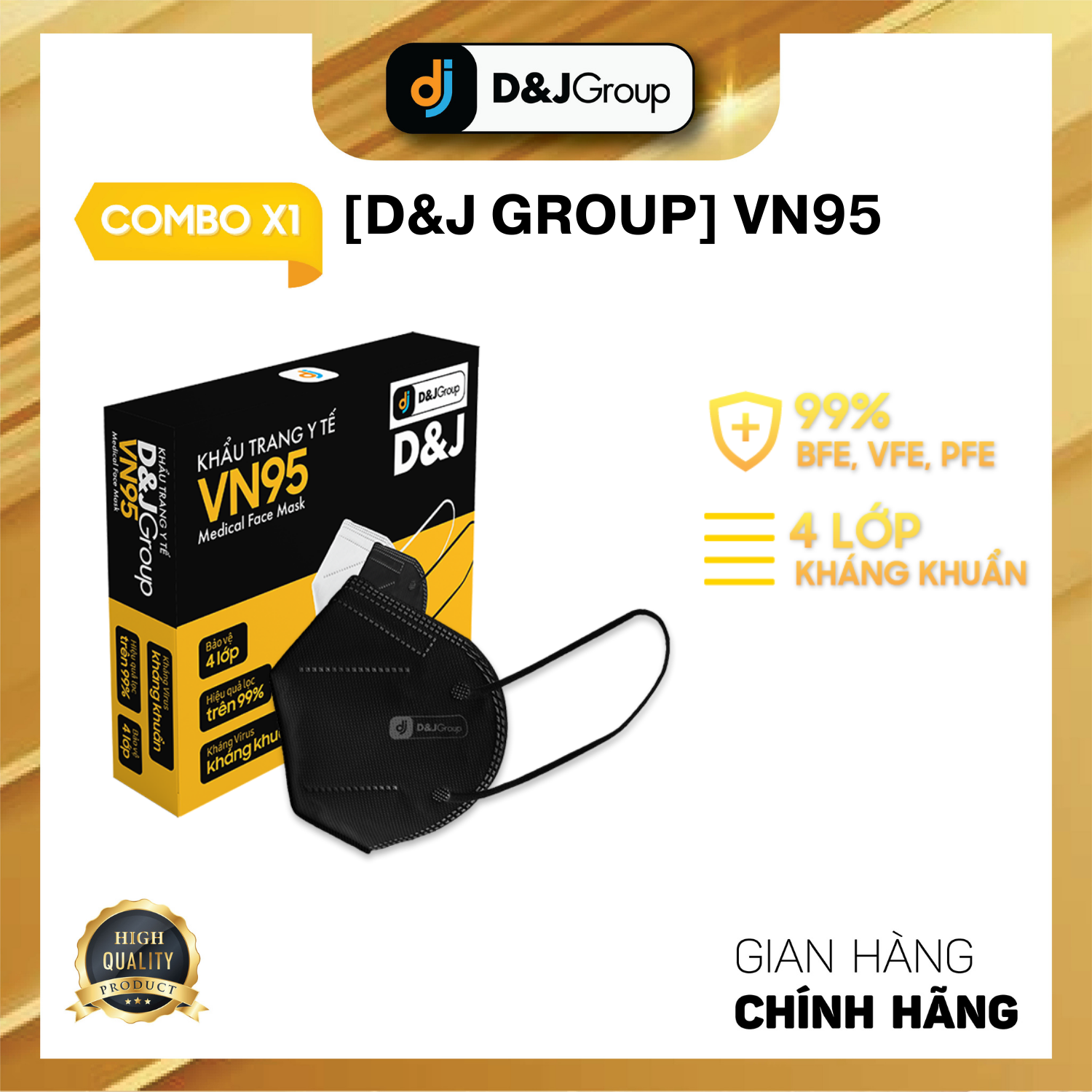 [COMBO 1 HỘP - VN95 4 LỚP D&amp;J] Khẩu trang y tế 4 lớp N95 kháng khuẩn đạt chuẩn cao cấp (10 cái/ hộp