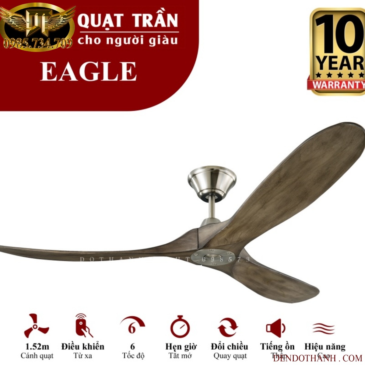 Quạt trần MR VŨ eagle quạt trần cho người giàu mẫu 3 cánh gỗ tự nhiên hiện đại QTD