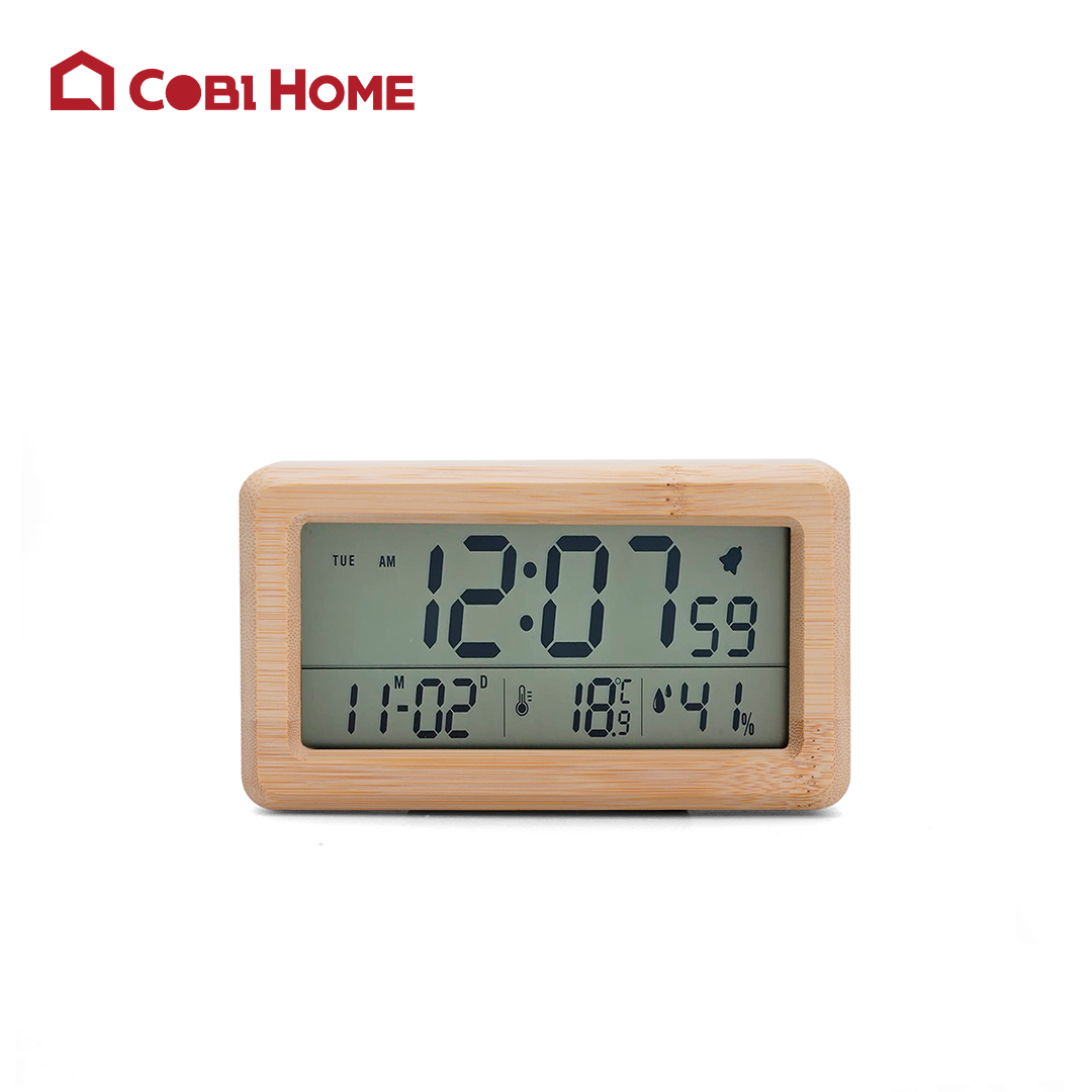 Đồng hồ báo thức để bàn kỹ thuật số bằng tre_Màu gỗ tự nhiên