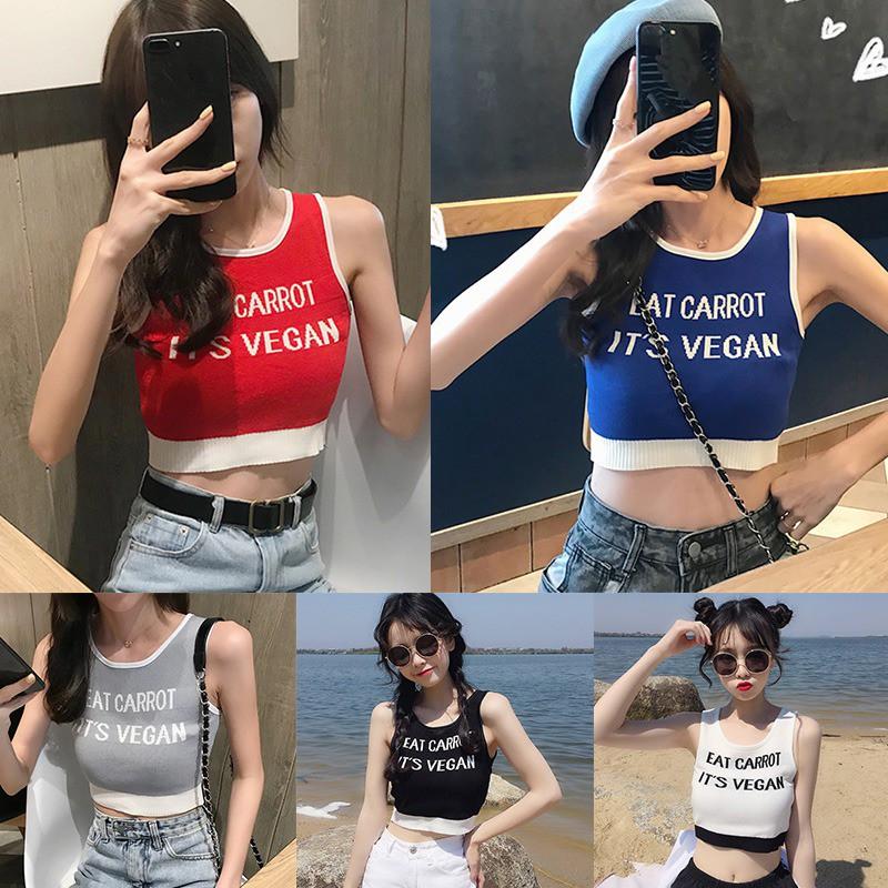 Áo Dệt Kim Nữ Không Tay In Chữ Thời Trang Mùa Hè