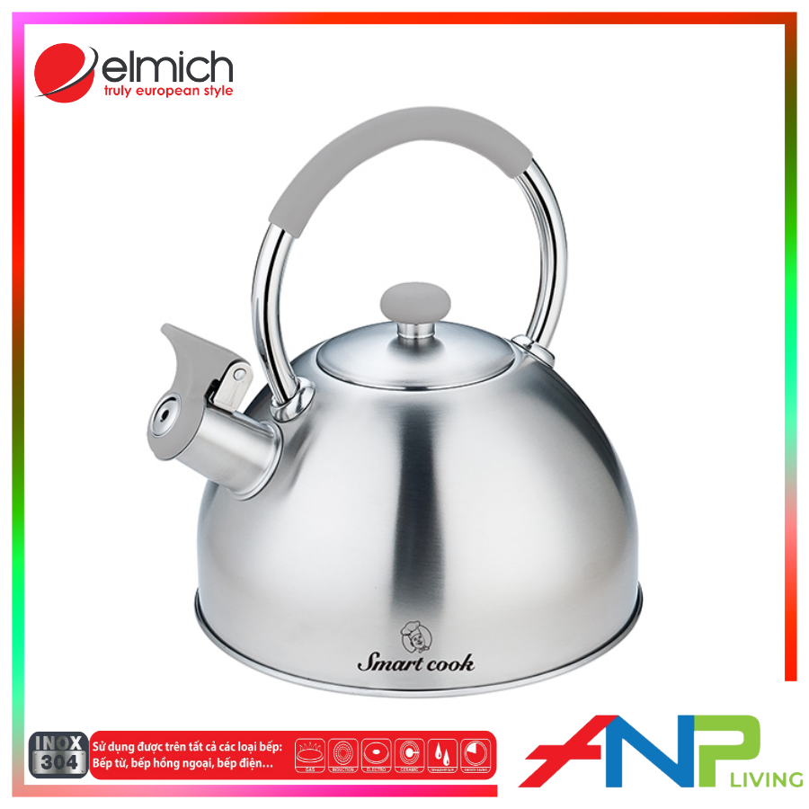 Ấm Đun Nước Siêu Tốc Bằng inox 304 Elmich Smartcook SM-3328 (Có Còi Báo Khi Nước Sôi) - Hàng Chính Hãng