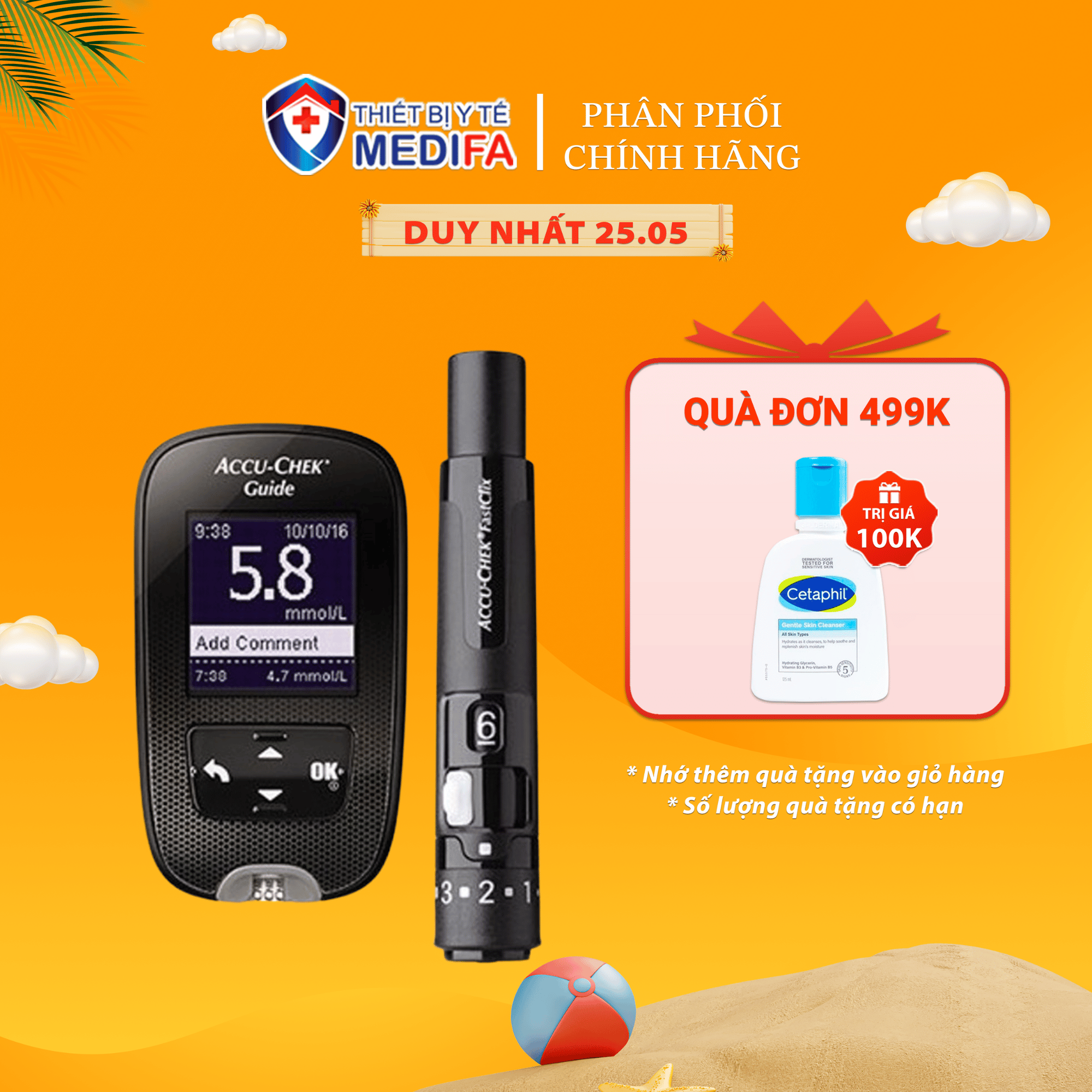 Máy đo tiểu đường Accu-Chek Guide mmol/L kèm dụng cụ lấy máu FastClix & trụ 6 kim