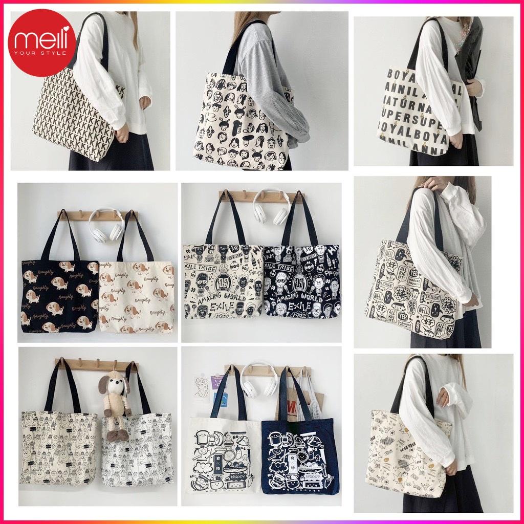 Túi tote bag đẹp vải canvas họa tiết độc đáo khổ vuông đi học đi chơi