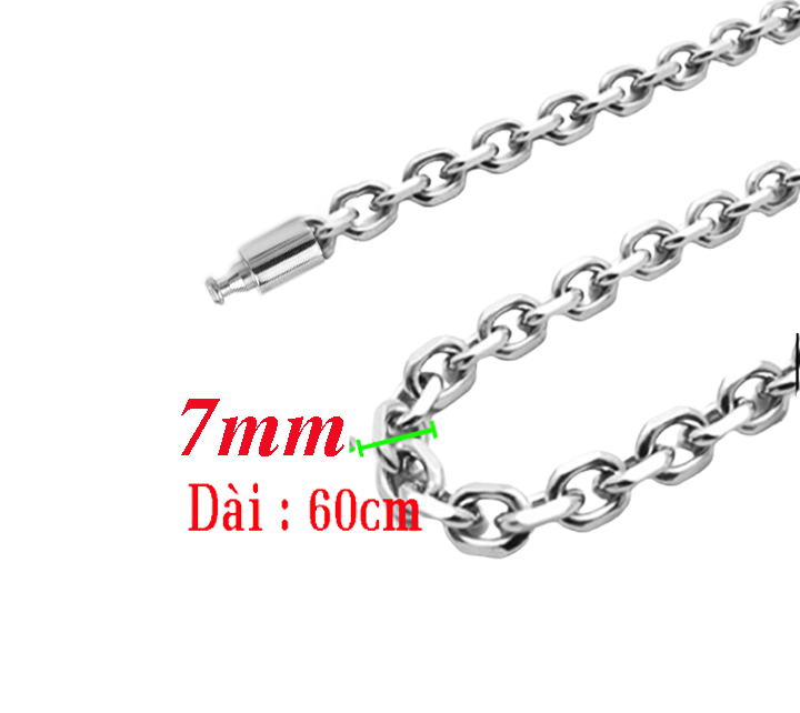 Dây chuyền kiểu xích 7mm vát cạnh 2 bên khóa gài vip sáng đẹp, không đen thể hiện đẳng cấp phái mạnh