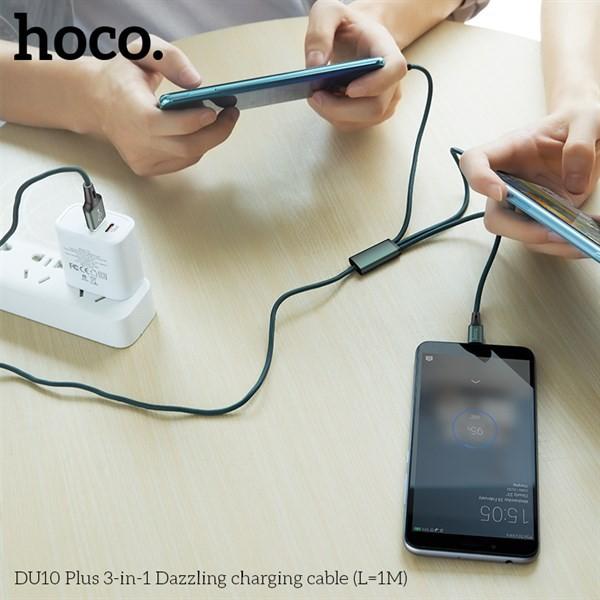 ️SẠC NHANH️ Cáp Sạc 3 Đầu Hoco sạc nhanh 3.0A - DU10Plus - Bọc dù bền bỉ - Sạc nhanh tất cả các dòng điện thoại - Hàng Chính Hãng