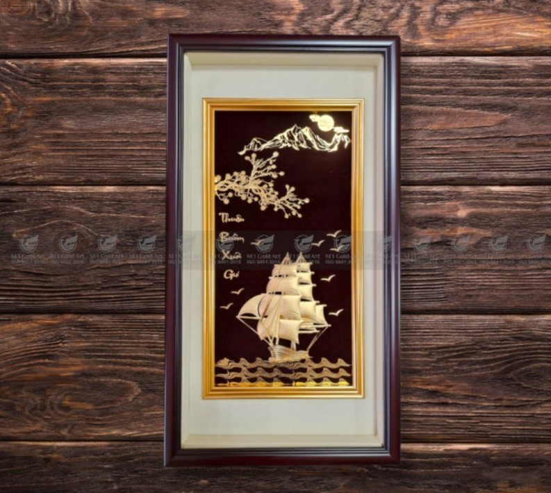 Tranh thuyền thuận buồm xuôi gió dát vàng (40x65cm) dáng đứng MT Gold Art- Hàng chính hãng, trang trí nhà cửa, phòng làm việc, quà tặng sếp, đối tác, khách hàng, tân gia, khai trương