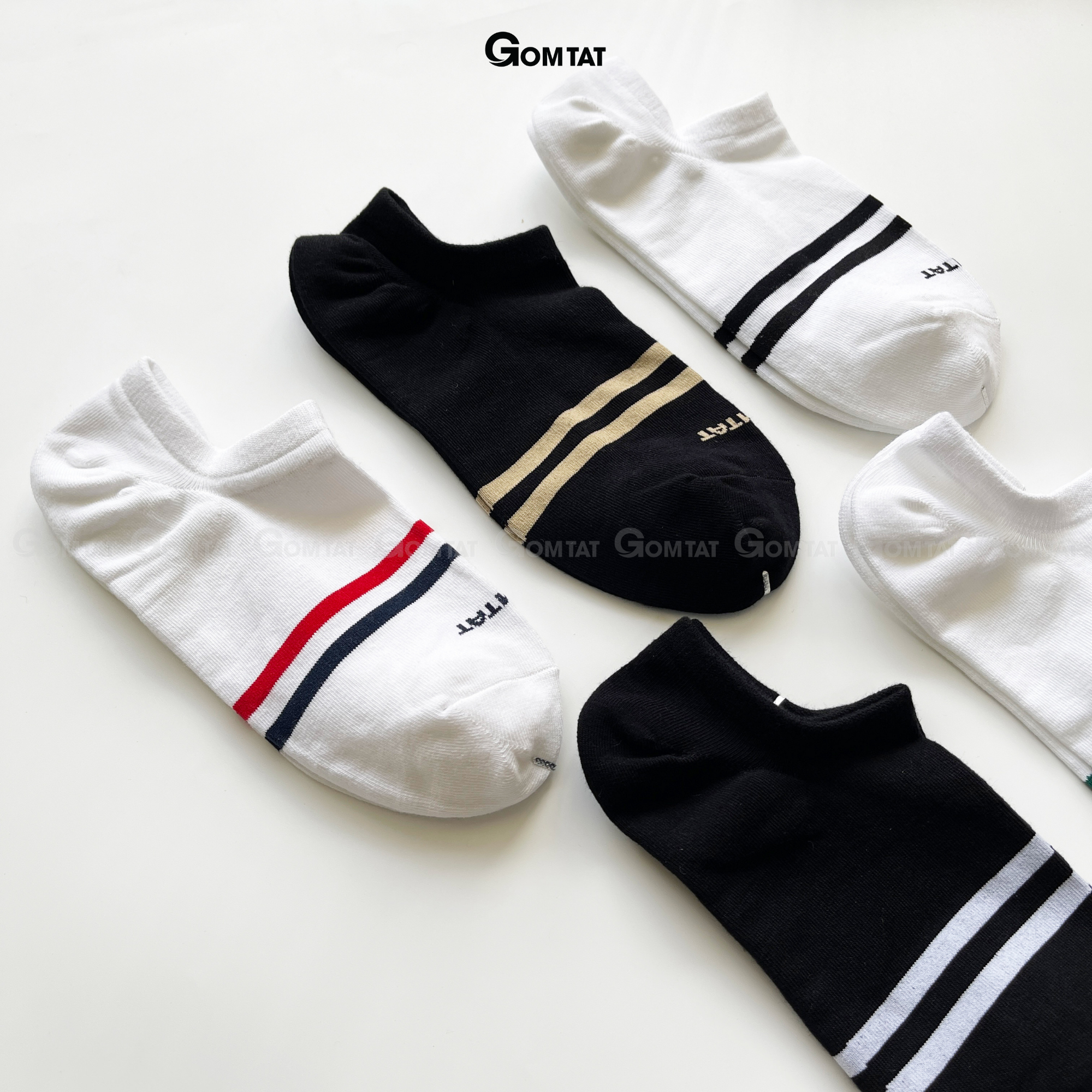 Tất Cổ Ngắn Nam Nữ GOMTAT Mẫu 2 Sọc Ngang, Vớ Cổ Thấp Unisex Chất Liệu Cotton Cao Cấp - GOM503-2SOC-LE