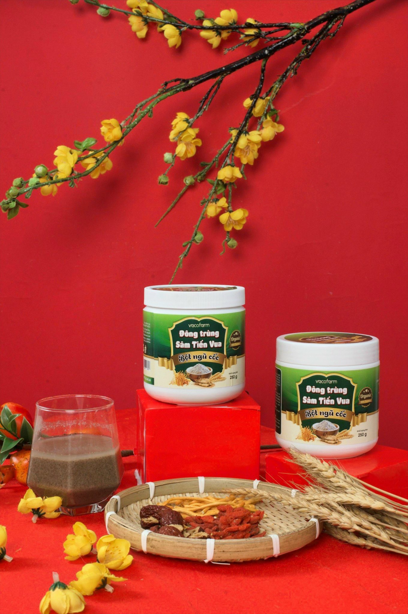 Bột ngũ cốc Đông trùng hạ thảo Sâm tiến vua, lọ 250gram, gồm sự kết hợp nhiều loại hạt ngũ cốc