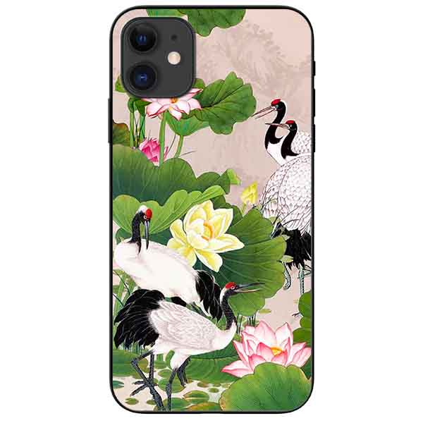 Ốp lưng in cho Iphone 11 Mẫu Sen Và Hạc
